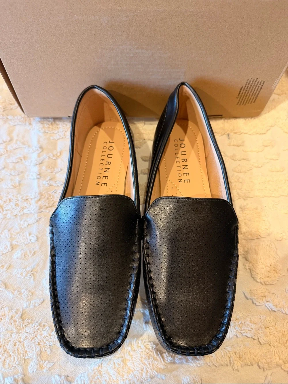 Journee Collection Black Perforated Slip-On Moccasin Loafers 573